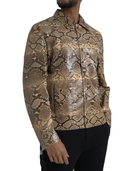 Dolce & Gabbana Beige Exotic Leather Biker Blouson Jacket Dolce & Gabbana Beige Exotic Leather Biker Blouson Jacket