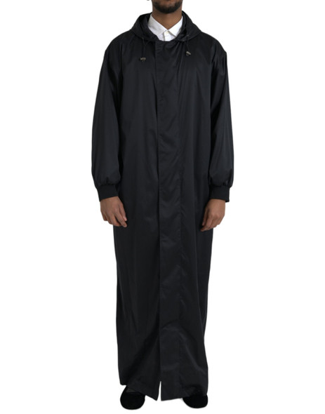 Black Polyester Hooded Long Windbreaker Jacket Black Polyester Hooded Long Windbreaker Jacket