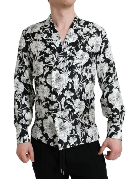 Black White Floral Button Down Casual Shirt Black White Floral Button Down Casual Shirt
