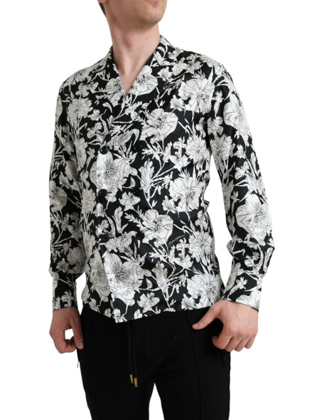 Black White Floral Button Down Casual Shirt Black White Floral Button Down Casual Shirt