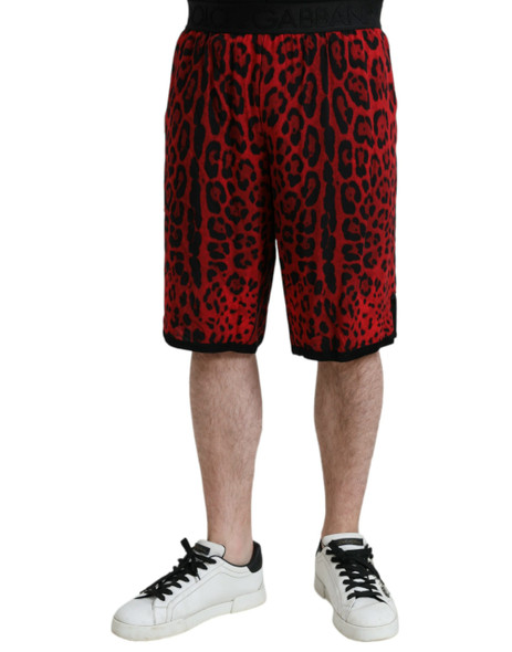 Red Leopard Print Viscose Bermuda Shorts Red Leopard Print Viscose Bermuda Shorts