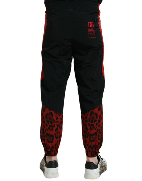Dolce & Gabbana Black Red Leopard Print Nylon Jogger Pants Dolce & Gabbana Black Red Leopard Print Nylon Jogger Pants