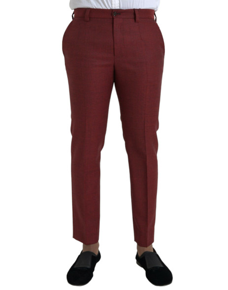 Dolce & Gabbana Maroon Wool Men Skinny Dress Pants Dolce & Gabbana Maroon Wool Men Skinny Dress Pants