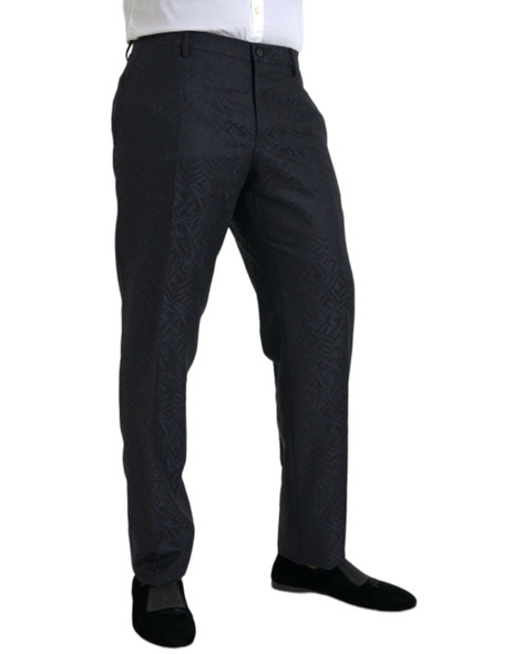 Blue Brocade Wool Skinny Men Dress Pants Blue Brocade Wool Skinny Men Dress Pants