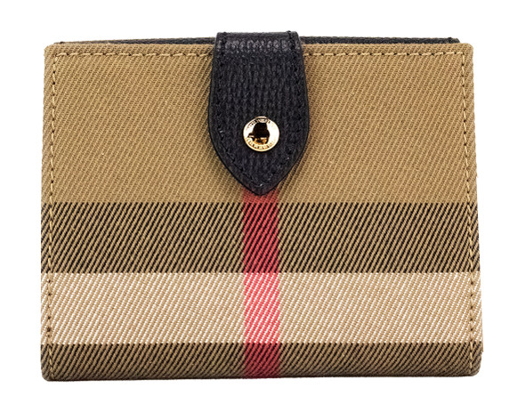 Burberry Luna Black Grained Leather House Check Canvas Coin Pouch Snap Wallet Burberry Luna Black Grained Leather House Check Canvas Coin Pouch Snap Wallet