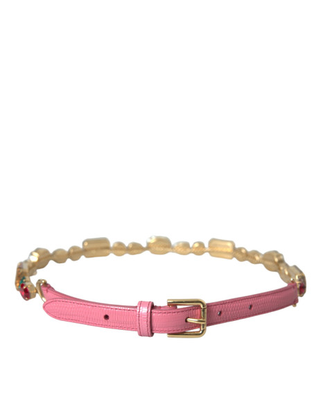 Pink Leather Crystal Chain Embellished Belt Pink Leather Crystal Chain Embellished Belt