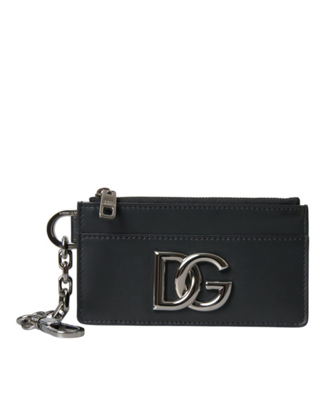 Black Calfskin Leather DG Logo Card Holder Wallet Men Black Calfskin Leather DG Logo Card Holder Wallet Men