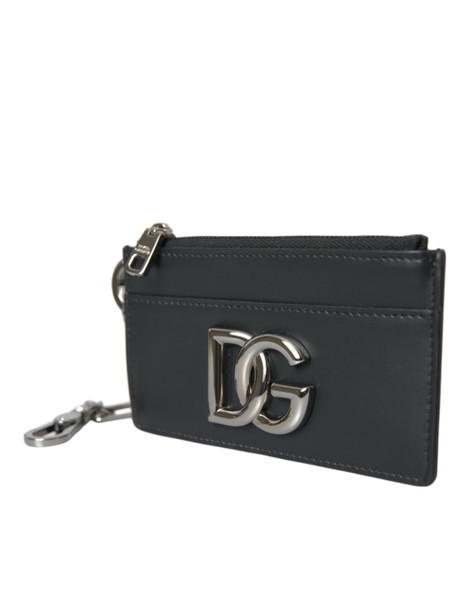Black Calfskin Leather DG Logo Card Holder Wallet Men Black Calfskin Leather DG Logo Card Holder Wallet Men