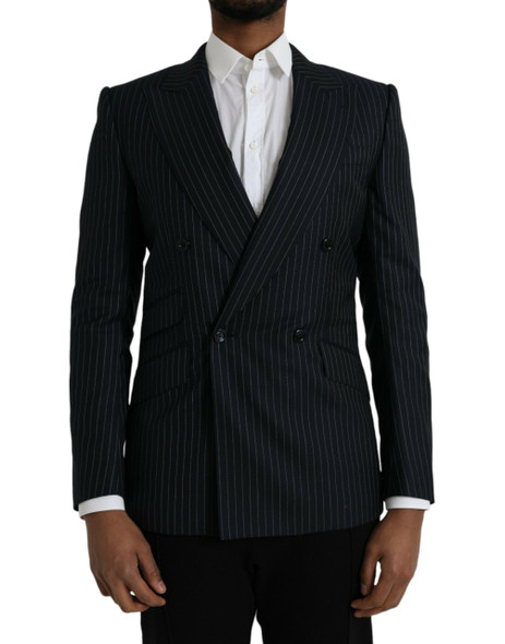 Dolce & Gabbana Black Stripe SICILIA Double Breasted Coat Blazer Dolce & Gabbana Black Stripe SICILIA Double Breasted Coat Blazer