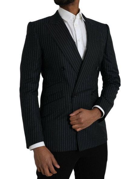 Dolce & Gabbana Black Stripe SICILIA Double Breasted Coat Blazer Dolce & Gabbana Black Stripe SICILIA Double Breasted Coat Blazer