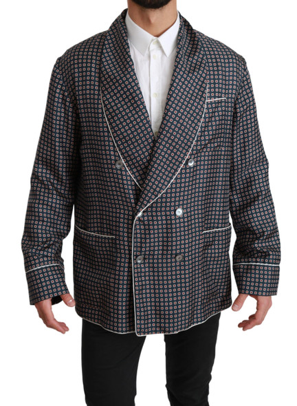 Dolce & Gabbana Navy Blue Patterned Double Breasted Coat Jacket Dolce & Gabbana Navy Blue Patterned Double Breasted Coat Jacket