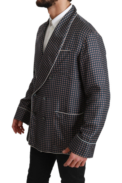 Dolce & Gabbana Navy Blue Patterned Double Breasted Coat Jacket Dolce & Gabbana Navy Blue Patterned Double Breasted Coat Jacket