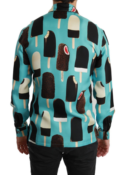 Blue Silk Ice Cream Print Casual Shirt Blue Silk Ice Cream Print Casual Shirt