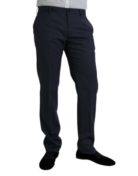 Blue Wool Slim Fit Dress Formal Pants Blue Wool Slim Fit Dress Formal Pants