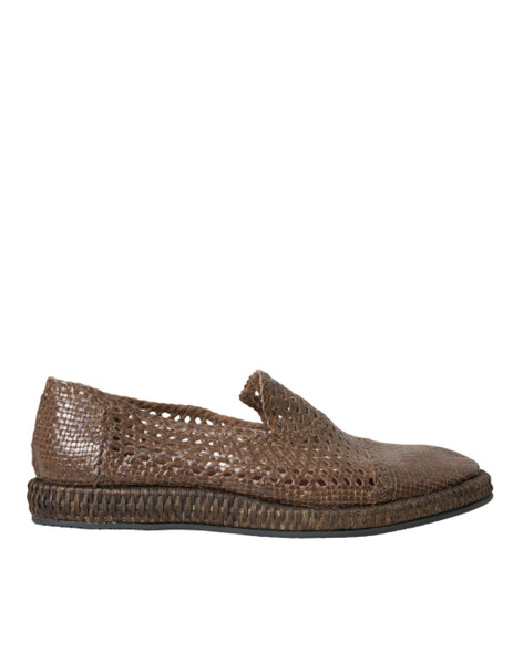 Brown Woven Leather Loafers Casual Shoes Brown Woven Leather Loafers Casual Shoes