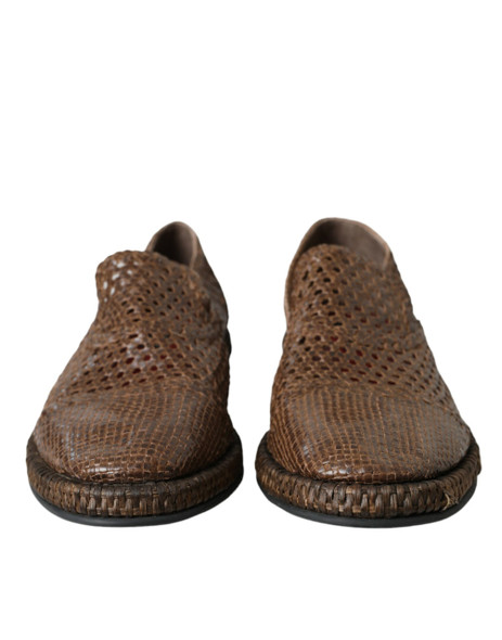 Brown Woven Leather Loafers Casual Shoes Brown Woven Leather Loafers Casual Shoes