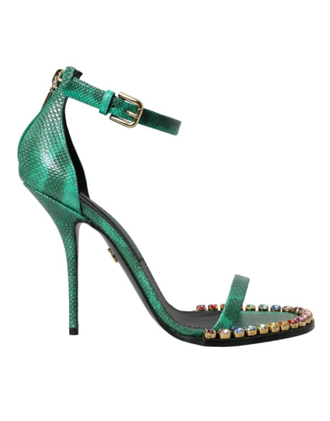 Green Exotic Leather Crystal Sandals Shoes Green Exotic Leather Crystal Sandals Shoes