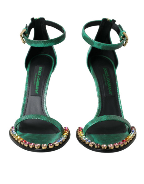 Green Exotic Leather Crystal Sandals Shoes Green Exotic Leather Crystal Sandals Shoes