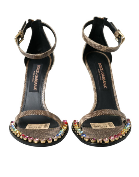 Brown Exotic Leather Crystal Sandals Shoes Brown Exotic Leather Crystal Sandals Shoes
