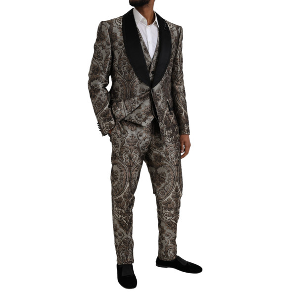 Brown Floral Jacquard Formal 3 Piece Suit Brown Floral Jacquard Formal 3 Piece Suit