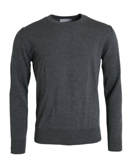 Dolce & Gabbana Dark Gray Wool Crew Neck Pullover Sweater Dolce & Gabbana Dark Gray Wool Crew Neck Pullover Sweater