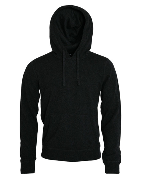 Dolce & Gabbana Dark Gray Cashmere Hooded Pullover Sweater Dolce & Gabbana Dark Gray Cashmere Hooded Pullover Sweater