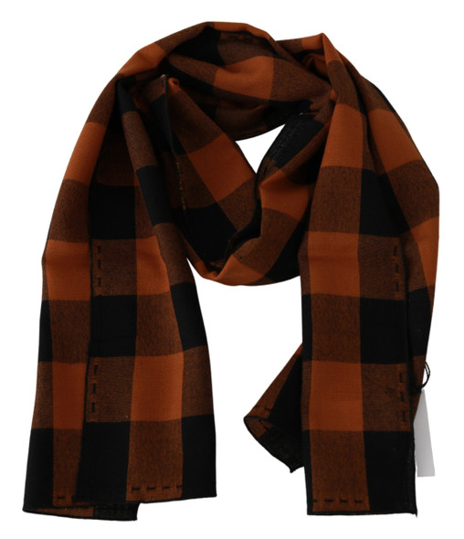 Costume National Orange Check Neck Wrap Shawl Scarf Costume National Orange Check Neck Wrap Shawl Scarf