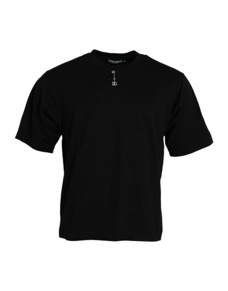 Black Embellished Cotton Crew Neck T-shirt Black Embellished Cotton Crew Neck T-shirt