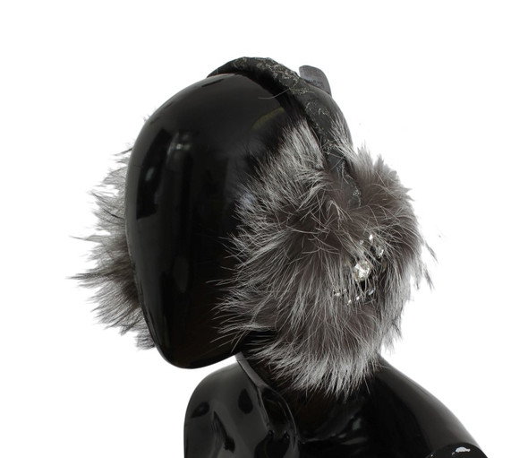 Gray Fox Fur Crystal Ear Muffs Gray Fox Fur Crystal Ear Muffs