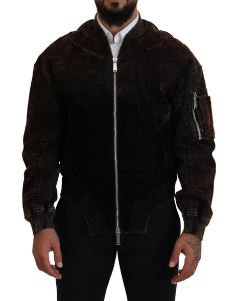 Dsquared² Brown Cotton Bomber Zipper Pocket Sleeves Jacket Dsquared² Brown Cotton Bomber Zipper Pocket Sleeves Jacket