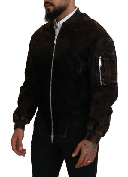 Dsquared² Brown Cotton Bomber Zipper Pocket Sleeves Jacket Dsquared² Brown Cotton Bomber Zipper Pocket Sleeves Jacket