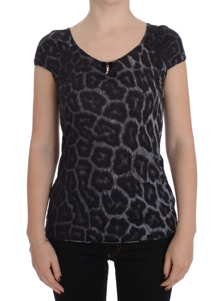 Cavalli Gray Leopard Modal T-Shirt Blouse Top Cavalli Gray Leopard Modal T-Shirt Blouse Top