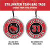 Round Stillwater Bag Tags — custom UV-printed by My Team Identity, design option 2