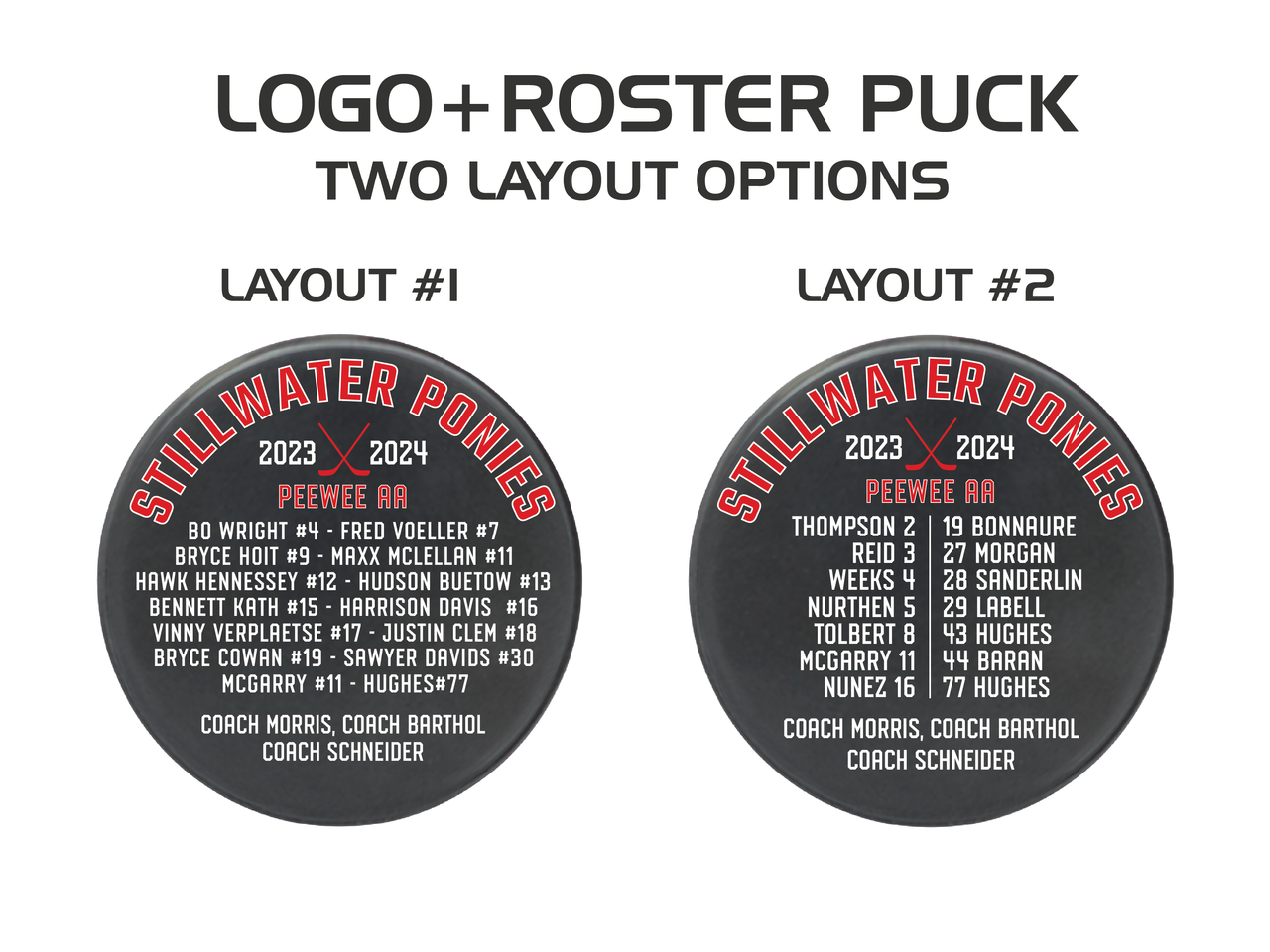 Custom Team Logo & Roster Hockey Puck