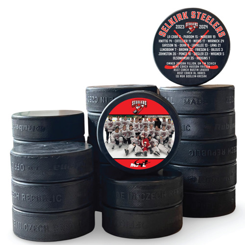 Photo + Roster Hockey Puck — custom UV-printed by My Team Identity