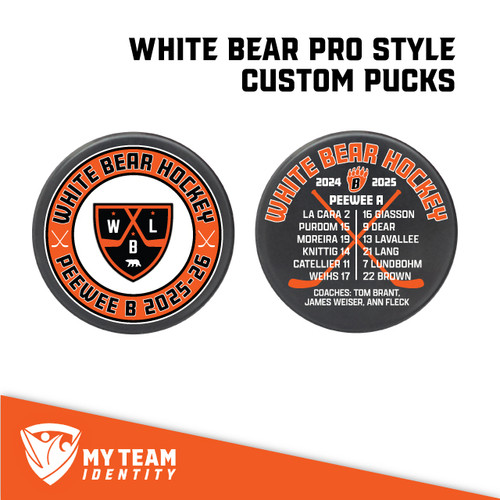 White Bear Lake Hockey Pro-Style Pucks - Logo + Roster — custom UV-printed by My Team Identity