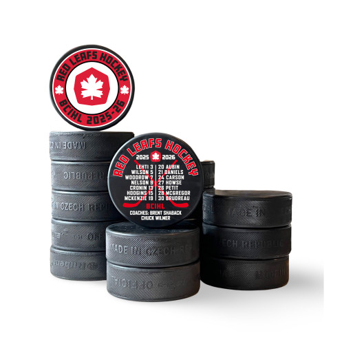 Pro-Elite Logo + Roster Hockey Puck — custom UV-printed by My Team Identity