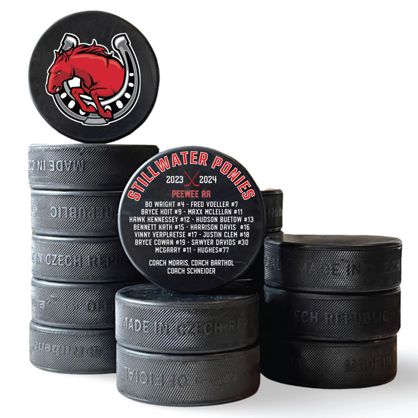 Team Logo + Roster Hockey Puck — custom UV-printed by My Team Identity