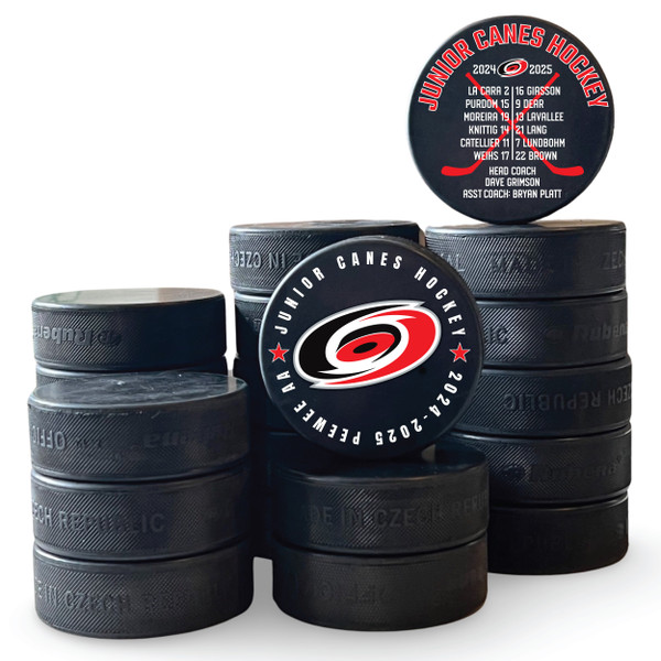 Pro-Style Logo + Roster Hockey Puck — custom UV-printed by My Team Identity