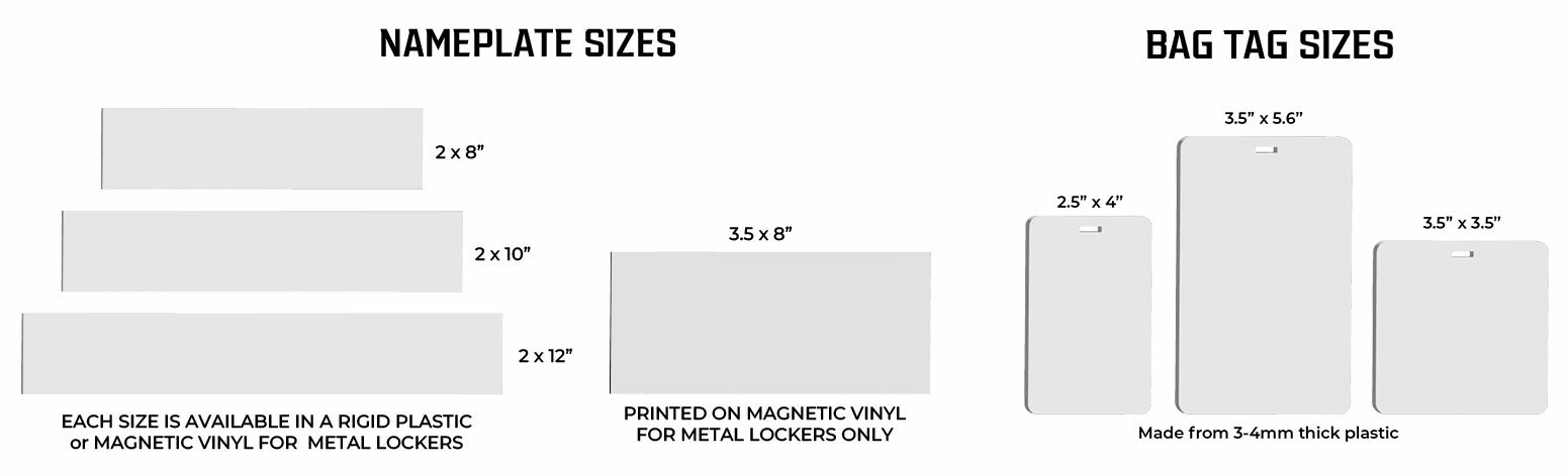 Nameplate and bag tag product dimensions