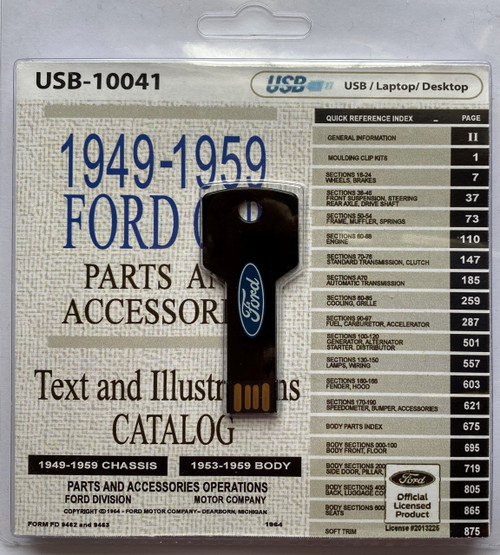 1949 - 1959 Ford Car Text and Illustrations Parts Catalog on USB 110-85