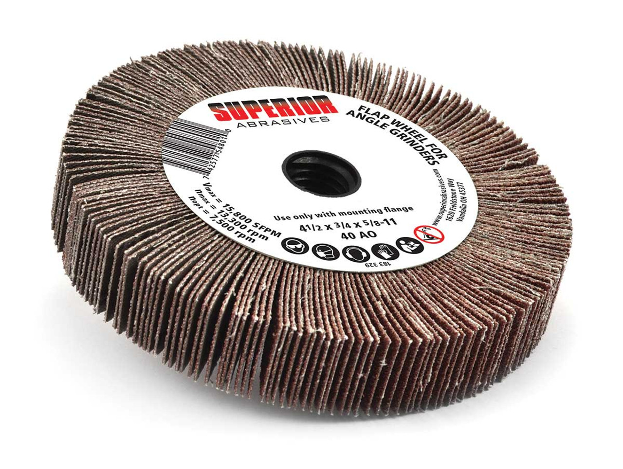 SHUR-KUT 4-1/2" x 3/4" x 5/8"-11 Aluminum Oxide Flap Wheel for Angle Grinder, 40 Grit PACKAGE OF 10