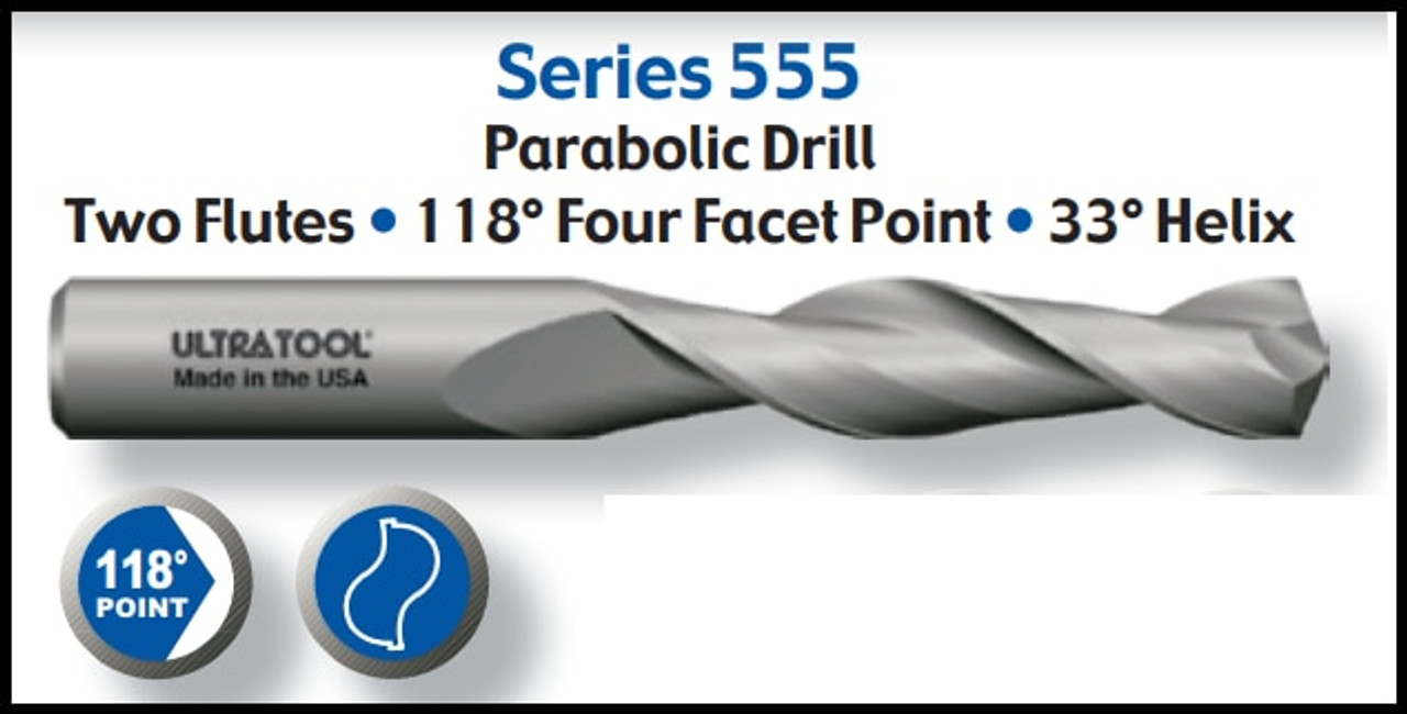 UT15518 |   13/32" Cutting Tools: H.S.S. & Solid Carbide/Parabolic Drill   Uncoated