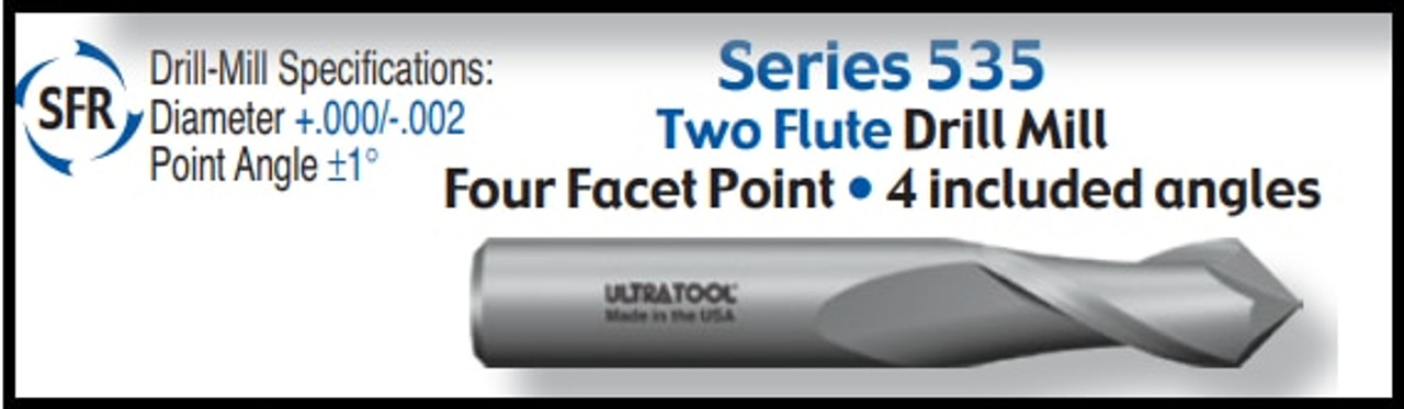 UT53532TA |   1/2 2FLT 90PT DRILL-MILL TiAlN   TiAlN Coated