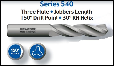 UT54146TA |   #46 150 PT 3 FLUTE DRILL TiAlN   TiAlN Coated