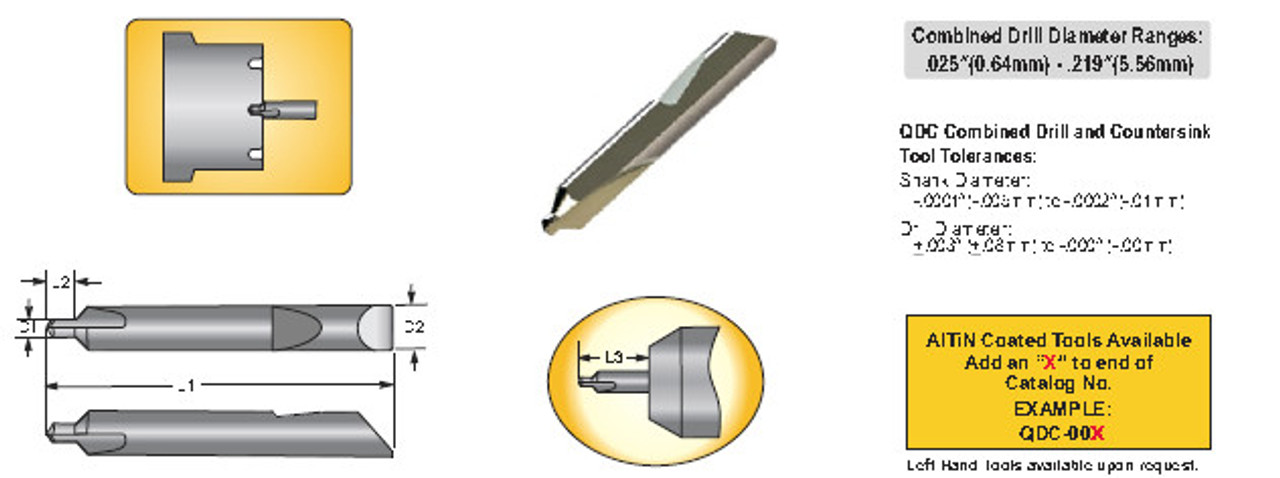 MICRO 100 |   QDC-1X Quick Change Combined Drills and Countersinks Coated