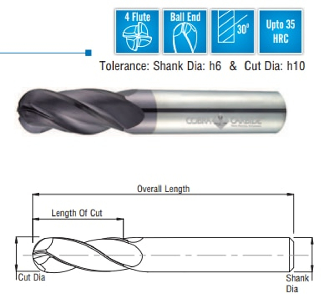 Cobra Carbide EDP 23854      EMSC 1 4FSER Ball TiAlN 1-1/2