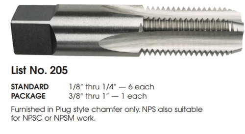 MORSE CUTTING TOOLS EDP: 82155     DESCRIPTION: 205 3/4-14 NPS 5FL BRT