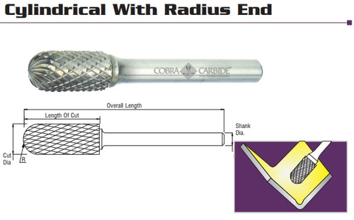 Cobra Carbide EDP 10435      SC-1A Single Cut CRB. Burr