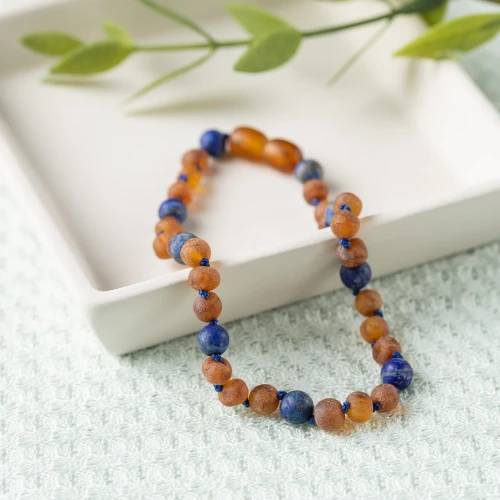 RB Lapis Lazuli + Cognac Amber Collar (ht) 13-14"